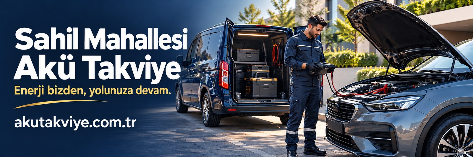 Sahil Mahallesi Akü Takviye Sahil Mahallesi akü takviye servis görseli, slogan ve akutakviye.com.tr