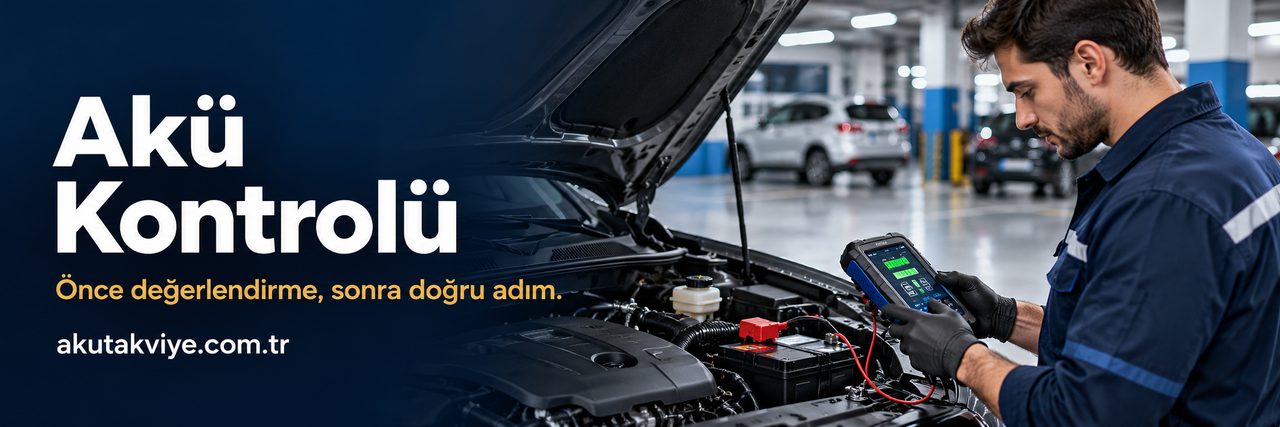 Akü durumunu cihazla değerlendiren uzman ve modern araç konsepti; akutakviye.com.tr