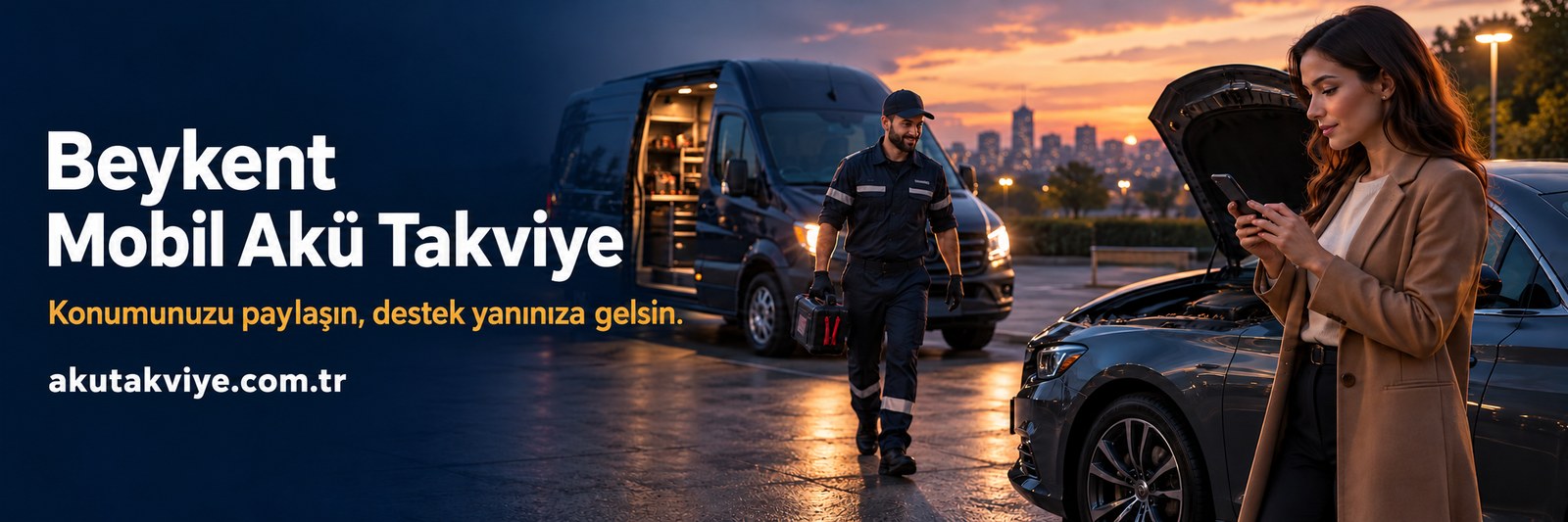 Beykent mobil akü takviye için konum paylaşan müşteri ve mobil ekip konsepti; akutakviye.com.tr