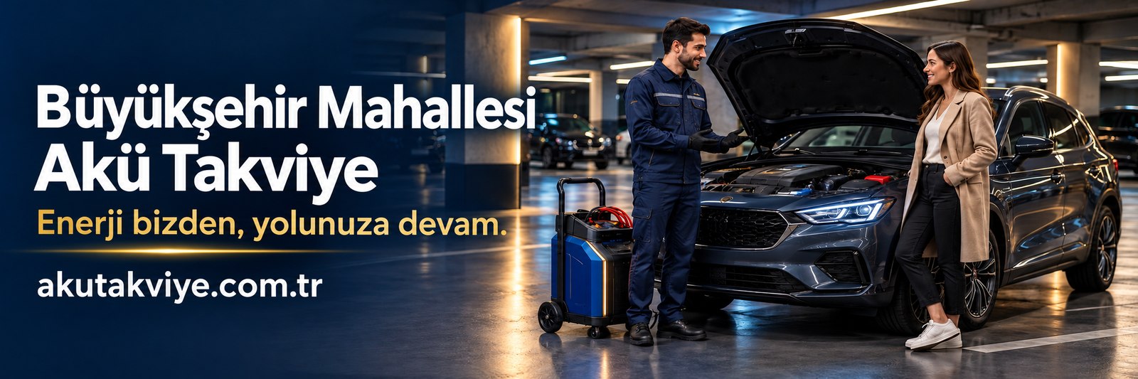 Büyükşehir Mahallesi akü takviye servis görseli, slogan ve akutakviye.com.tr