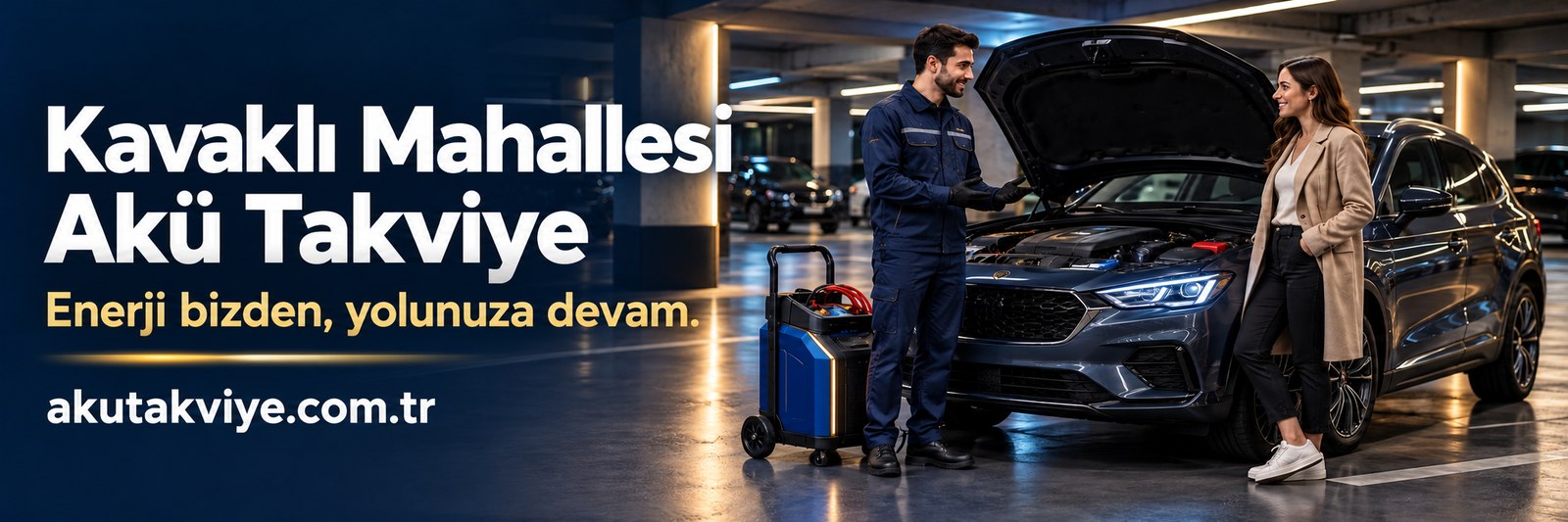 Kavaklı Mahallesi akü takviye servis görseli, slogan ve akutakviye.com.tr