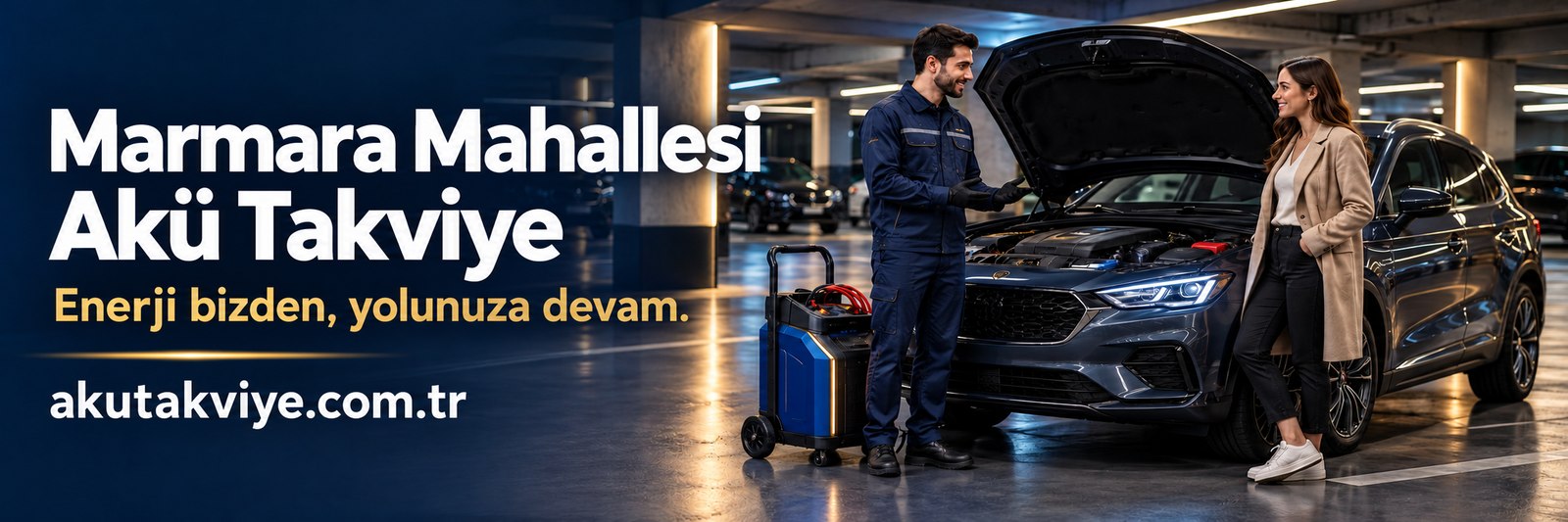 Marmara Mahallesi akü takviye servis görseli, slogan ve akutakviye.com.tr